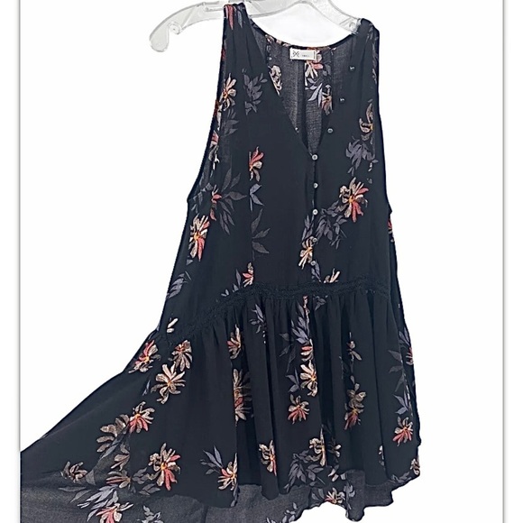 Gentle Fawn GF Floral Peach Pink Purple on Black Loose Tank with Baby Buttons S - Picture 6 of 6